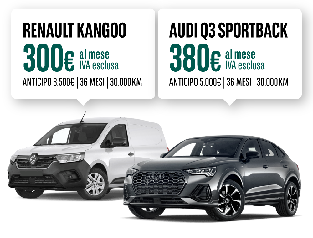 Arval Noleggio auto a lungo termine per aziende macchine  Renault Kangooa 300€ al mese e AudiQ3 Sportback a 380€ al mese