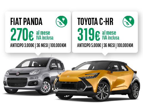 Offerta noleggio auto FIAT PANDA a 270 euro al mese iva inclusa e TOYOTA CH-R a 319 euro al mese iva inclusa, offerta valida fino al 20 novembre 2025 Offerta noleggio auto FIAT PANDA a 270 euro al mese iva inclusa e TOYOTA CH-R a 319 euro al mese iva inclusa, offerta valida fino al 20 novembre 2025