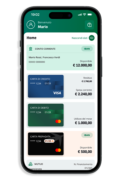 immagine di uno smartphone con l'app BNL aperta