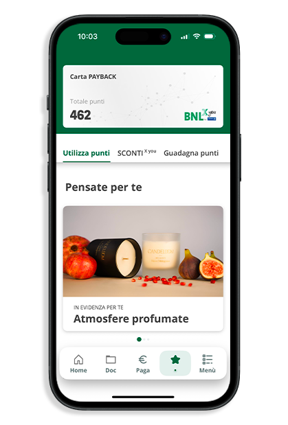 immagine di uno smartphone con l'app BNL aperta