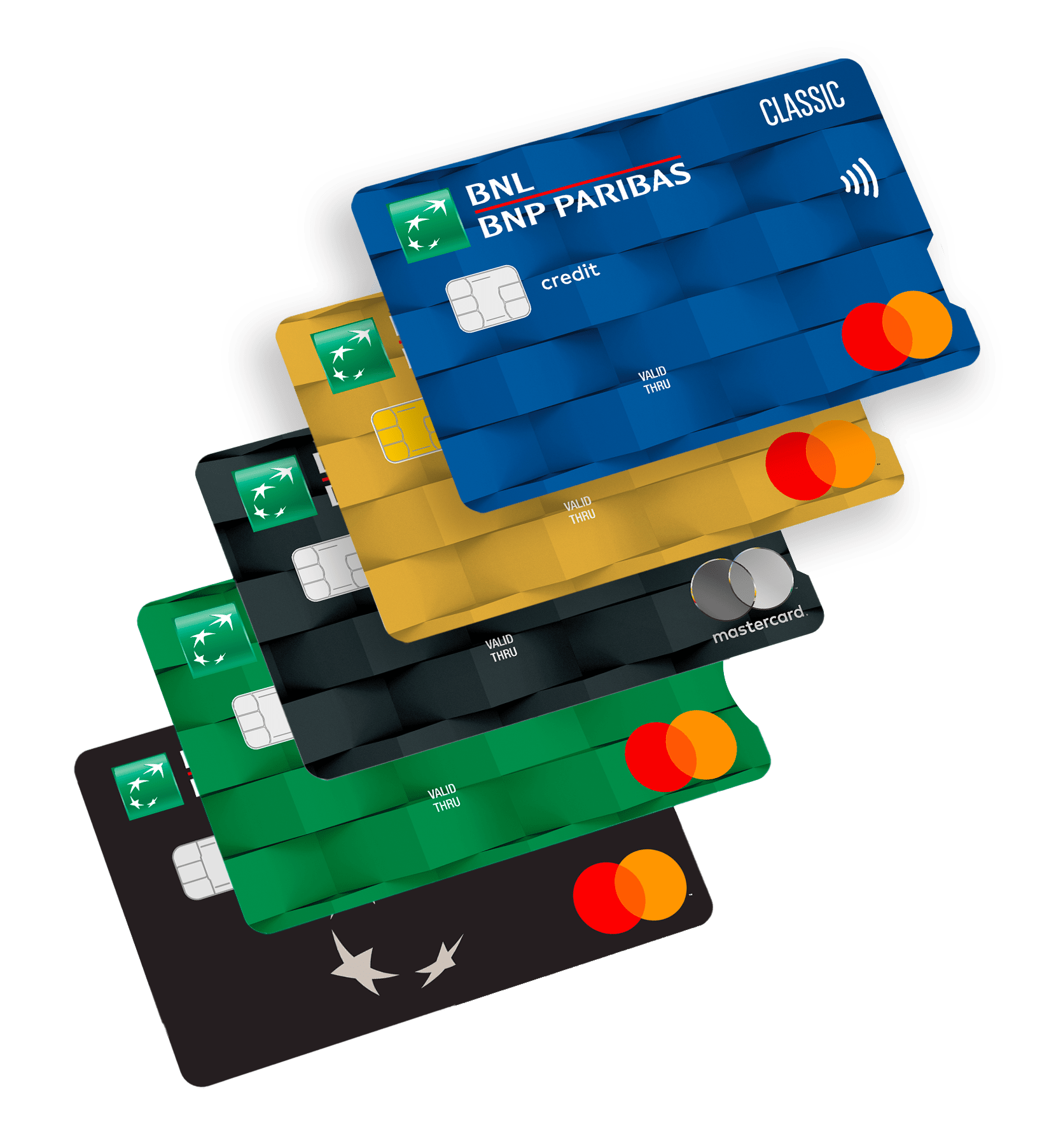 carte di credito o prepagata BNL color oro, nera blu e grigio chiaro carte di credito o prepagata BNL color oro, nera blu e grigio chiaro