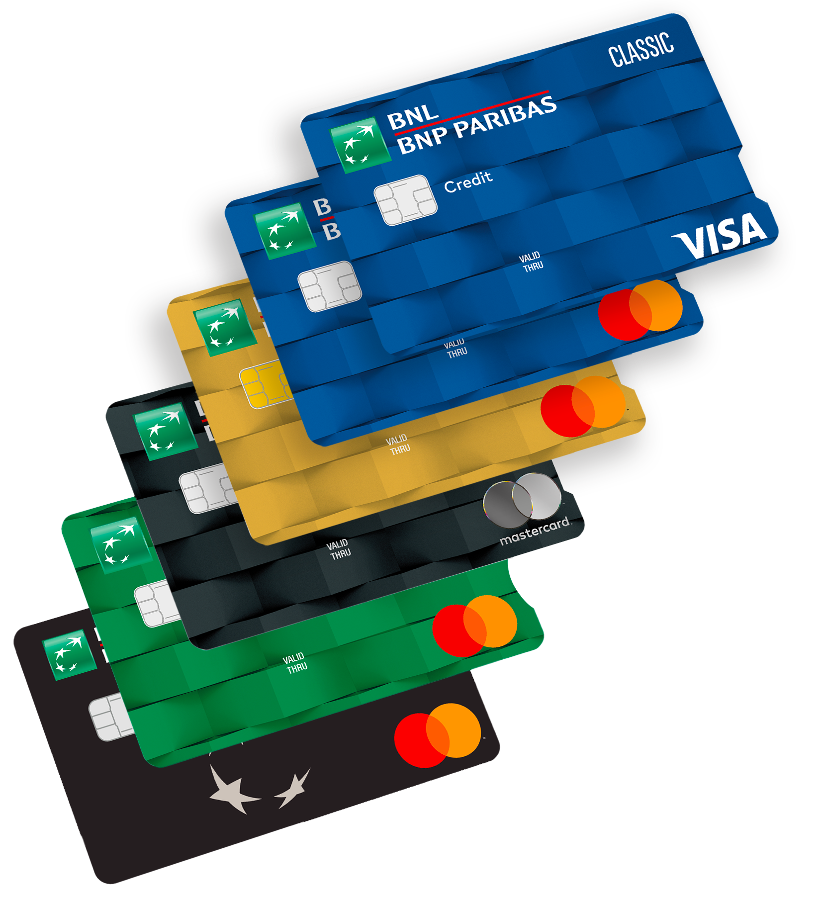 carte di credito o prepagata BNL color oro, nera blu e grigio chiaro carte di credito o prepagata BNL color oro, nera blu e grigio chiaro