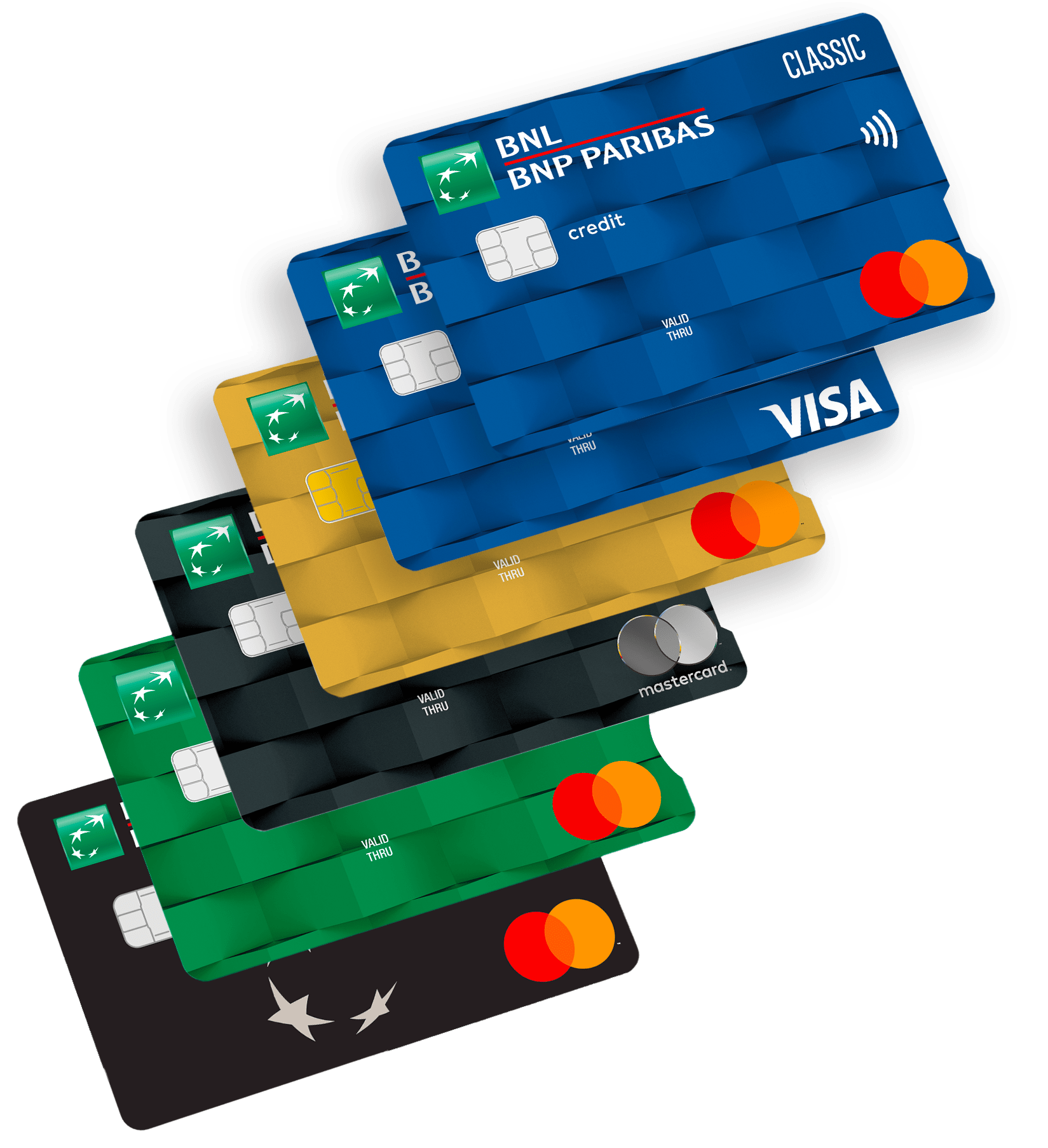 carte di credito o prepagata BNL color oro, nera blu e grigio chiaro carte di credito o prepagata BNL color oro, nera blu e grigio chiaro